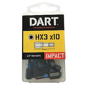 Dart 3 x 25mm Hex Impact Driver Bit (Pack of 10) DDIHX3-10