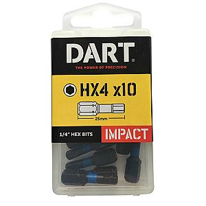 Dart 4 x 25mm Hex Impact Driver Bit (Pack of 10) DDIHX4-10