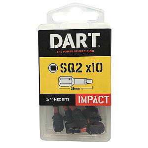 Dart No2 x 25mm Square Hex Impact Driver Bit (Pack of 10) DDISQ2-10