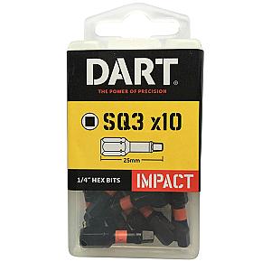 Dart No3 x 25mm Square Hex Impact Driver Bit (Pack of 10) DDISQ3-10