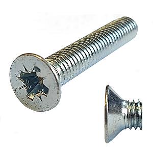 M3 x 6 Countersunk Pozi Machine Screw, Mild Steel Grade 4.6 Bright Zinc Plated, DIN 965