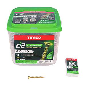4.0 x 30 Timco C2 Strong Fix Premium Woodscrew, Countersunk Pozi, Steel Zinc / Yellow Plated (Tub of 1500) 40030C2TUB
