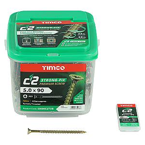 5.0 x 50 Timco C2 Strong Fix Premium Woodscrew, Countersunk Pozi, Steel Zinc / Yellow Plated (Tub of 600) 50050C2TUB