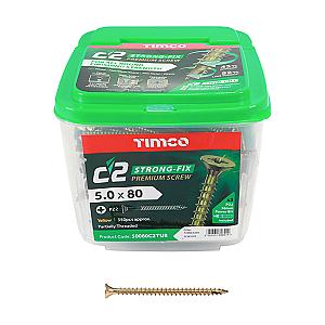 5.0 x 70 Timco C2 Strong Fix Premium Woodscrew, Countersunk Pozi, Steel Zinc / Yellow Plated (Tub of 375) 50070C2TUB