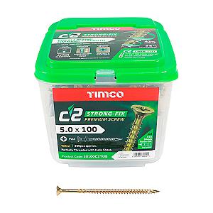 5.0 x 80 Timco C2 Strong Fix Premium Woodscrew, Countersunk Pozi, Steel Zinc / Yellow Plated (Tub of 350) 50080C2TUB
