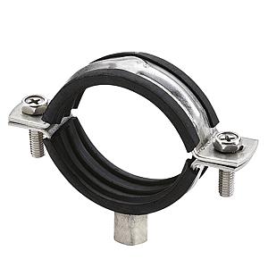 75-80mm Two Piece Rubber Lined Pipe Clamp, Stainless Steel 316 A4, Boss Threaded both M8 & M10