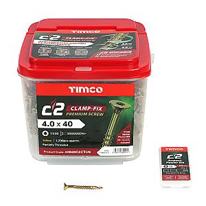 4.0 x 40 Timco Countersunk TX20 Clamp Fix C2 Woodscrews Yellow (Tub of 1200) 40040C2CTUB