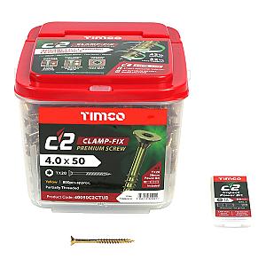 4.0 x 50 Timco Countersunk TX20 Clamp Fix C2 Woodscrews Yellow (Tub of 800) 40050C2CTUB