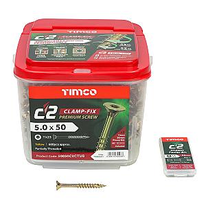 5.0 x 50 Timco Countersunk TX25 Clamp Fix C2 Woodscrews Yellow (Tub of 600) 50050C2CTUB