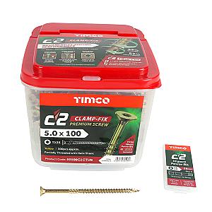 5.0 x 100 Timco Countersunk TX25 Clamp Fix C2 Woodscrews Yellow (Tub of 300) 50100C2CTUB