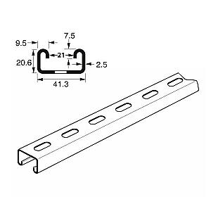 Shallow Slotted Channel Heavy Gauge x 3 Metre, 21mm x 41mm x 2.5mm Mild steel pre-galvanised. 12mm Slots. Non-Standard